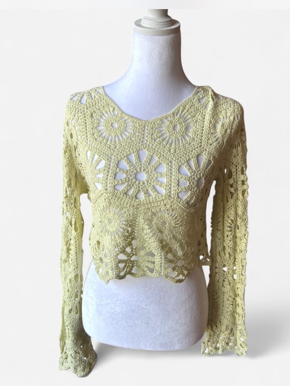 Festival Boho Crochet Long Sleeve Cut Out top Hippie S